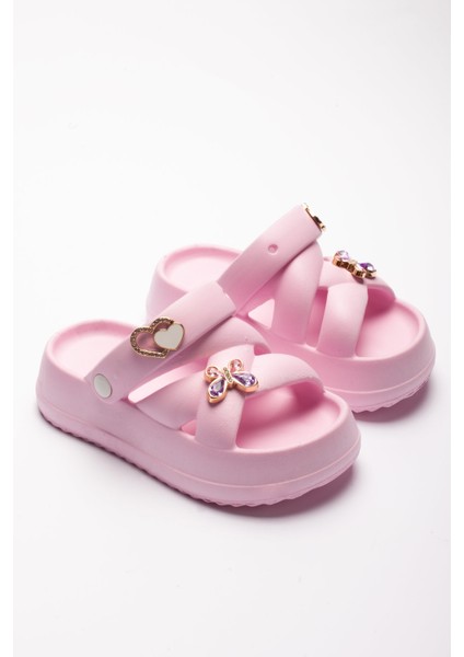 Kız Çocuk Taşlı Sandalet Terlik, Ekstra Hafif ve Rahat Çocuk Sandalet Terlik