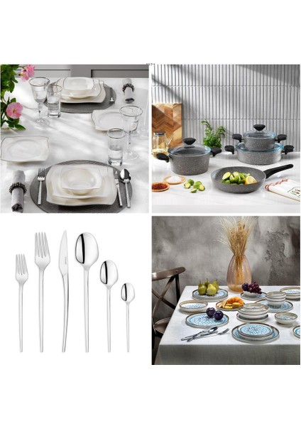 Platin Sofra & Mutfak Seti | Yemek Takımı+Çkb+Tencere Seti+2 Çeşit 24 Prç Yemek Takımı