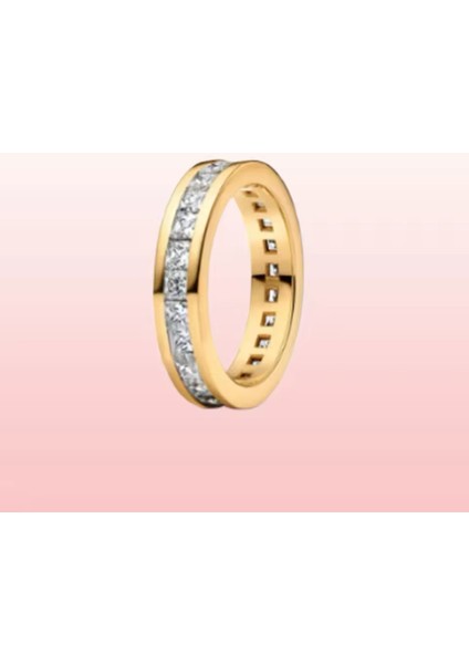Gold Renk Zirkon Detaylı Tam Tur Kanallı 925 Ayar Yüzük fiyatları