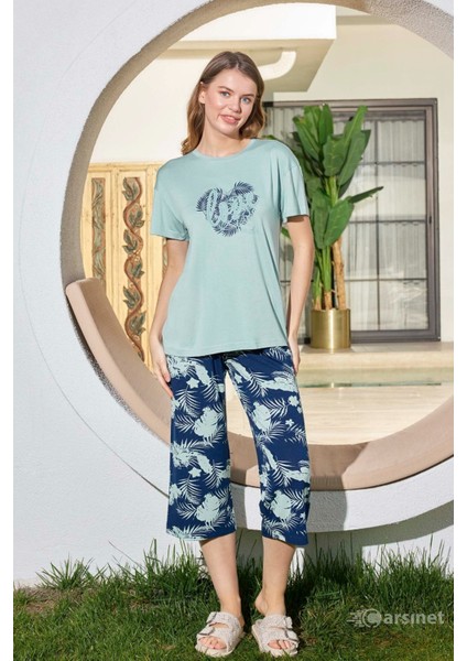 Kadın Pijama Takımı Kapri Kısa Kol