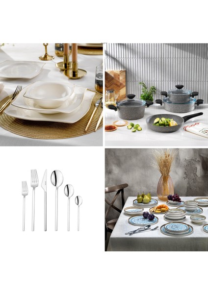 Gold Sofra & Mutfak Seti | Yemek Takımı+Çkb+Tencere Seti+2 Çeşit 24 Prç Yemek Takımı