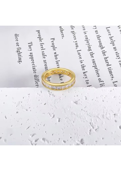 Gold Renk Zirkon Detaylı Tam Tur Kanallı 925 Ayar Yüzük fırsatları