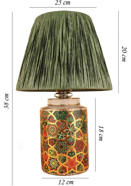 Timide Desenli Handmade Seramik Abajur Yeşil fiyatları