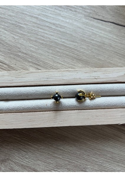 Terahertz Taşı Altın Kaplama Top Küpe