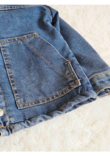 Için Kürklü Kot Mont Unisex Erkek, Kız Çocuk Kot Ceket