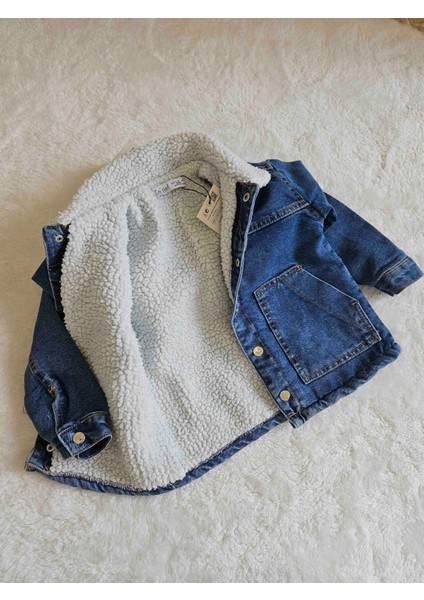 Için Kürklü Kot Mont Unisex Erkek, Kız Çocuk Kot Ceket
