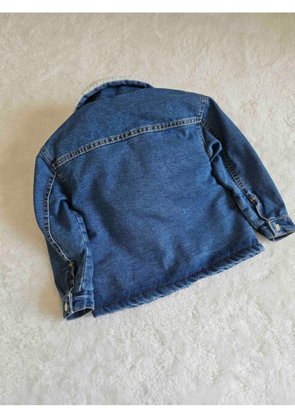Için Kürklü Kot Mont Unisex Erkek, Kız Çocuk Kot Ceket