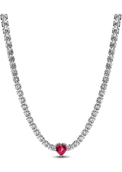 Zirkon Taşlı Hale Kalp Choker Kırmızı Kalp Detaylı Minimal 925 Ayar Gümüş