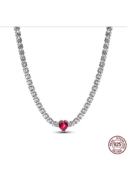 Zirkon Taşlı Hale Kalp Choker Kırmızı Kalp Detaylı Minimal 925 Ayar Gümüş fiyatları