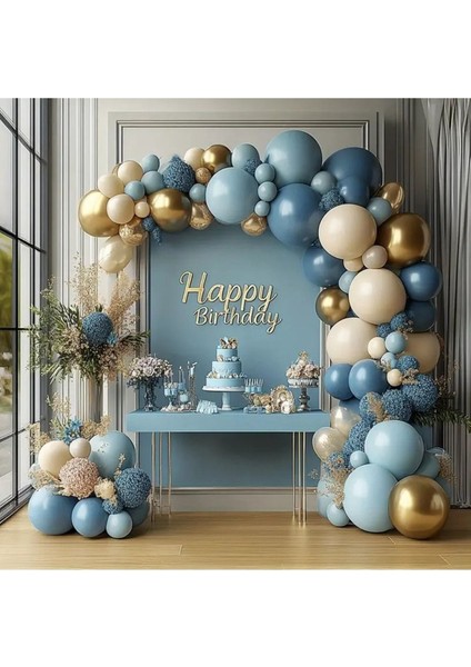 Toz Mavi ve Altın Balon Kemer Kiti Doğum Günü Balon Seti
