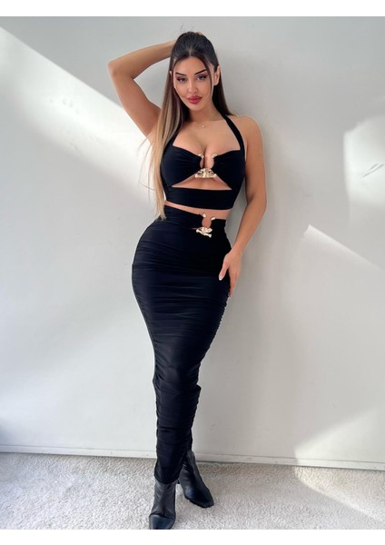 Siyah Toka Detaylı Midi Boy Ikili Takım