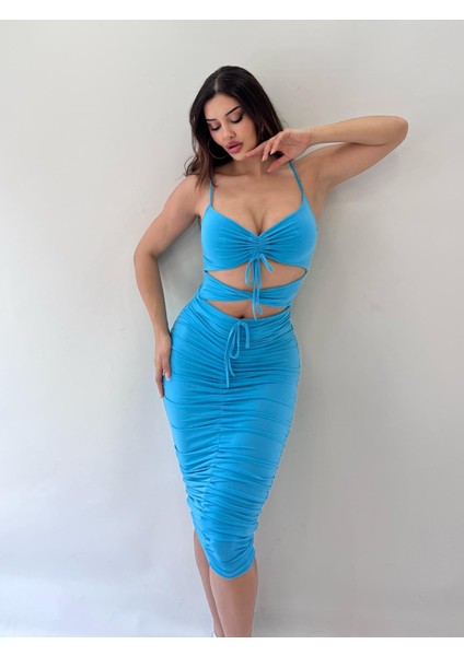 Turkuaz Sandy Kumaş Full Likra Kalem Elbise fiyatları