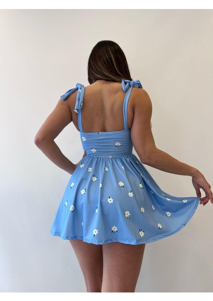 Bebe Mavisi Çiçek Desenli Kloş Omuzdan Bağlamalı fırsatları