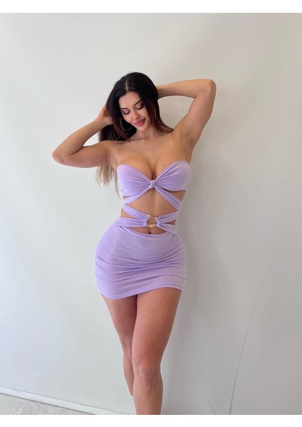 Lila Sandy Kumaş Straplez Toka Detaylı Elb