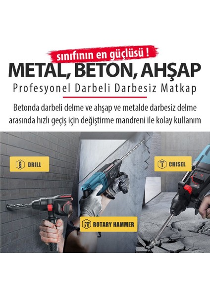PH004 3'lü Profesyonel Set - 880W Kırıcı Delici Sds Plus (Mavi)