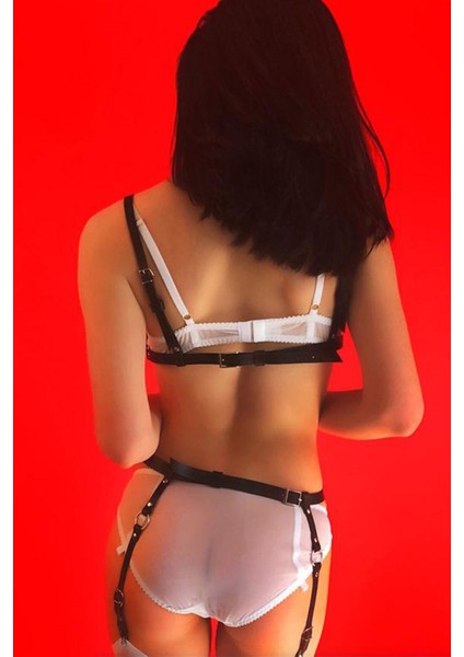 Mulvxbrf BRF02 Siyah Deri Jartiyer Sütyen Takım Harness 1069 (Mulvix)