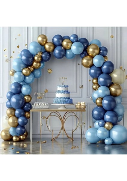 Lacivert Balon Çelenk Seti Altın Konfeti Balonlu Doğum Günü Düğün Yıldönümü Parti Dekorasyonu