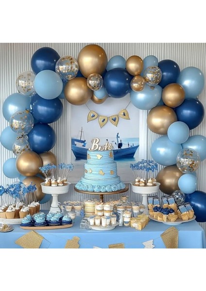 Lacivert Balon Çelenk Seti Altın Konfeti Balonlu Doğum Günü Düğün Yıldönümü Parti Dekorasyonu fiyatları