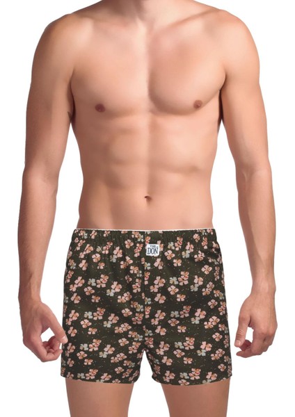 Poplin Erkek Boxer Kahverengi Çiçek Desenli