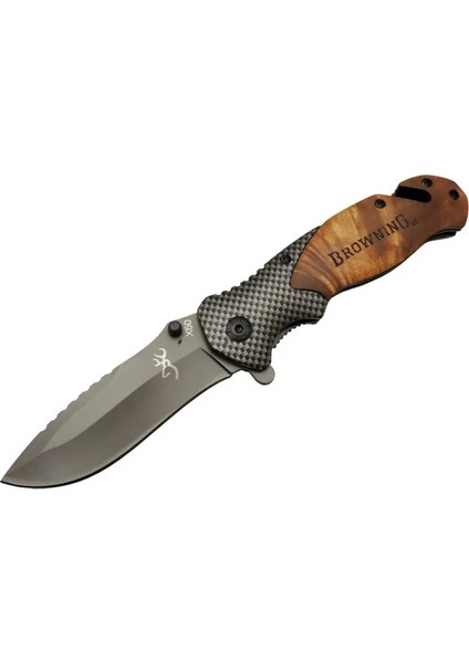 X50 Kahverengi Kurtarma / Kamp Çakısı 205cm- Yarı Otomatik Kemerlikli Ahşap Sap - Mct5720-8943