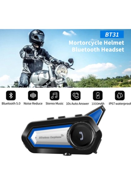 BT31 Kask Kulaklık Bluetooth 5.0 Motosiklet Interkom Su Geçirmez Kablosuz Kulaklı - MCT8932-4421