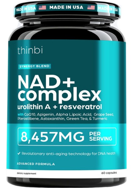 Nad 8457 mg Extra Strength, Green Tea + Astaxanthin For Women & Men, Resveratrol, COQ10, Alpha Lipoic Acid – Energy Antı-Agıng,cell Regeneration 60 Capsul.abd Menşei