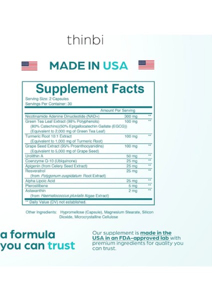 Nad 8457 mg Extra Strength, Green Tea + Astaxanthin For Women & Men, Resveratrol, COQ10, Alpha Lipoic Acid – Energy Antı-Agıng,cell Regeneration 60 Capsul.abd Menşei