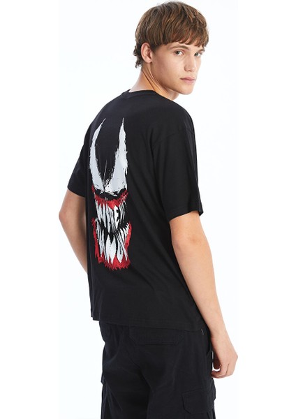 Yeni Sezon Bisiklet Yaka Kisa Kollu Venom Baskili Penye Erkek Tisort - S5BI42Z8