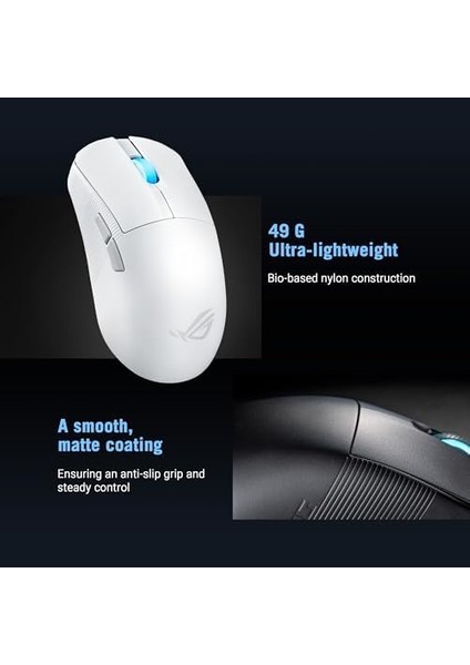 Rog Harpe Ace Mını Kablosuz Oyun Faresi, 49G Hafif, Aımpoınt Pro 42K Optik Sensör, Optik Mikro Anahtarlar, Rog Pollıng Rate Booster, Esports ve Fps Beyaz