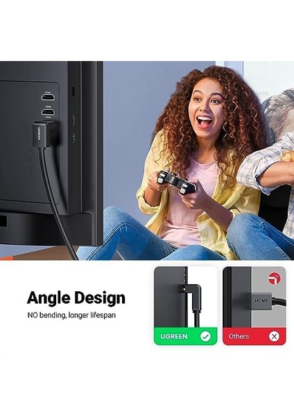 HDMI Kablosu 4K Açılı 1m 90 Derece Açılı Fiş HDMI Açılı Kablo 2.0 18 Gbit/s Ethernet Hdr 3D Arc , Pc, Blue-Ray Oynatıcı, XBOX360, Ps3, Ps4 Vb. ile Uyumludur