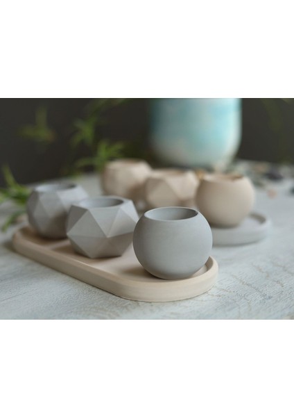 Idl-Beton Tabaklı 3'lü Mumluk Set-Beyaz Renk(Mum Dahil Değildir)