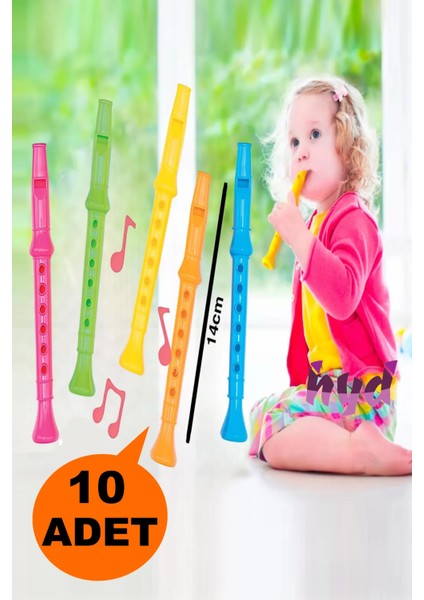 10 Adet Oyuncak Renkli Plastik Mini Flüt Müzik Aleti 14CM Okul Öncesi Doğum Günü Karne Hediyesi