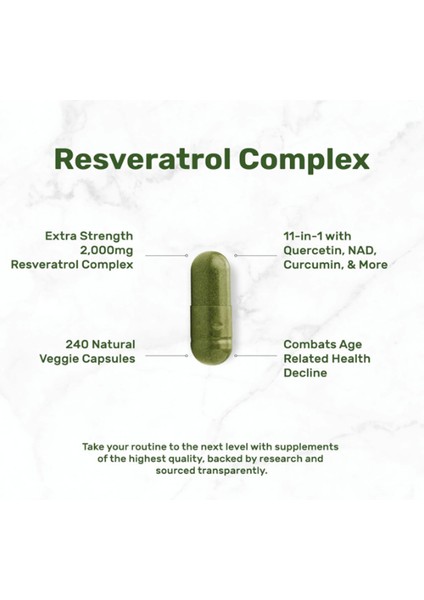 Resveratrol Complex 2,000MG, 240 Veggie Capsules – Nad, Quercetin, Curcumin, Grape Seed & More – Healthy Aging Antioxidant For Energy & Brain Support .abd Menşei.
