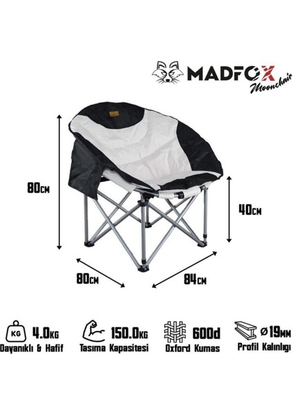 Katlanır Kamp Piknik Sandalyesi - Madfox Moonchair Deluxe - Siyah/Gri - 547212 - Taşıma Çantalı indirimleri