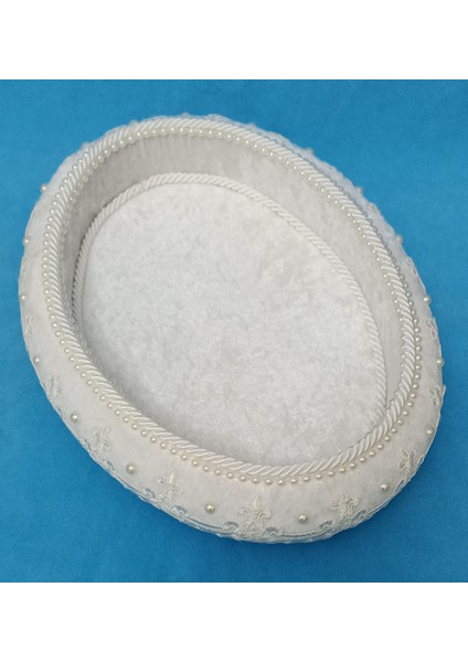 Ayaklı Oval Kadife Kaplı Güpürlü Havluluk Organizer Hediyelik Bohçalık Çeyizlik fırsatları