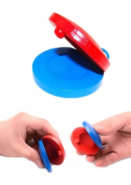 2 Adet Avuç Içi Ahşap Kastanyet Perküsyon Ritim Çalgı Enstrüman Aleti Eğitici Oyuncak