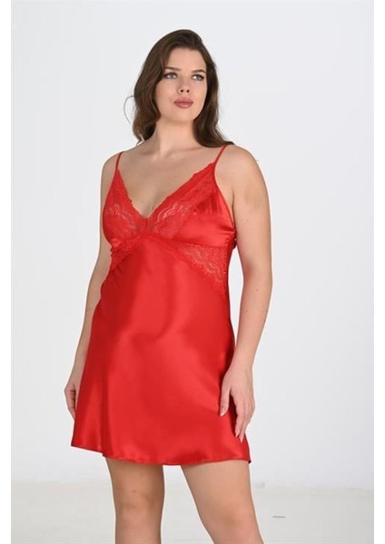 2li Kırmızı Sabahlık Takımı Bigsize 6207