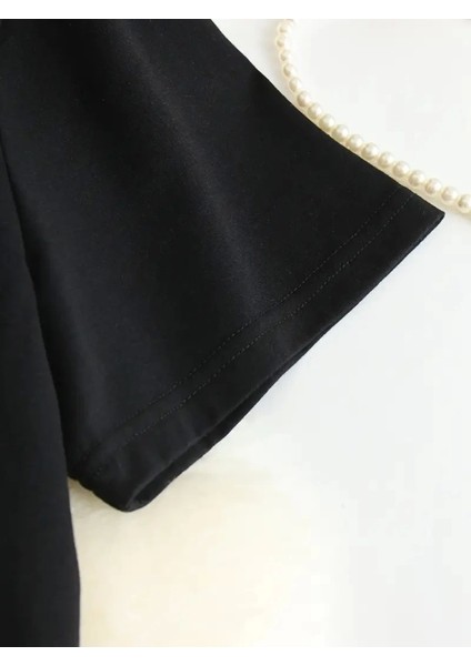 Baskılı Oversize Bisiklet Yaka T-Shirt - Siyah