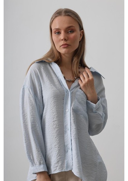 Cepli Oversize Gömlek - Bebe Mavisi