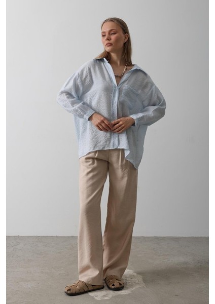 Cepli Oversize Gömlek - Bebe Mavisi