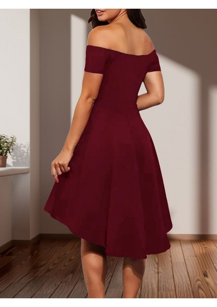 Kadın Kısa Kollu Madonna Yaka Önü Kısa Arkası Uzun Ithal Krep Elbise modelleri