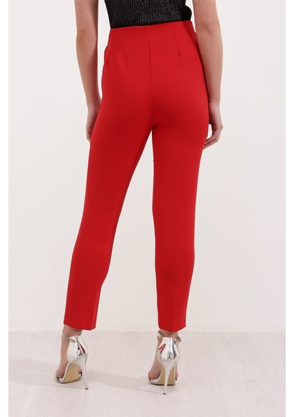 Kırmızı Yüksek Bel Kumaş Pantolon 6650 fırsatları