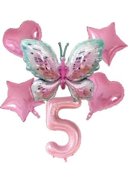 Kelebek Folyo Balonlu Doğum Günü Yaş Balon Set 6 Lı
