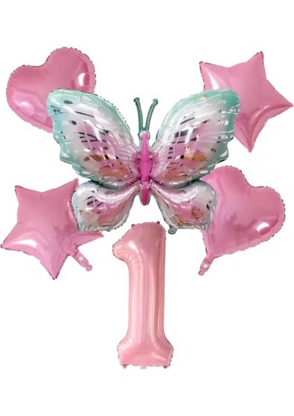Kelebek Folyo Balonlu Doğum Günü Yaş Balon Set 6 Lı