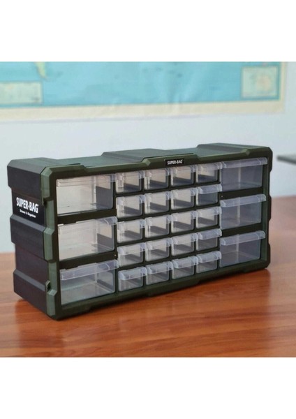 Super Bag Monoblok Çekmeceli Vida Boncuk Kutusu Organizer 26 Çekmece Vida Hobi Takım Çantası Sarı