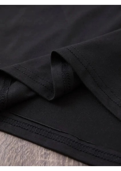 Baskılı Oversize Bisiklet Yaka T-Shirt - Siyah