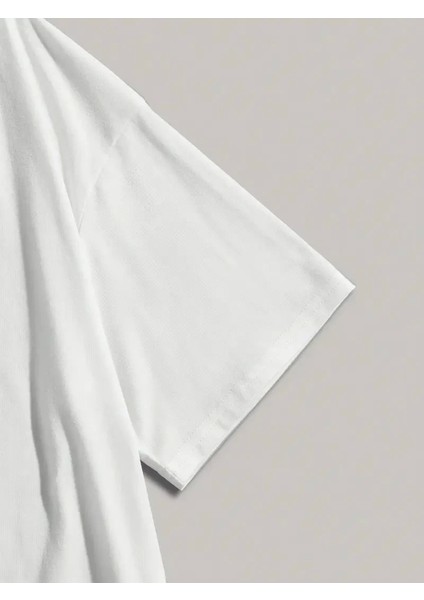 Baskılı Oversize Bisiklet Yaka T-Shirt - Beyaz
