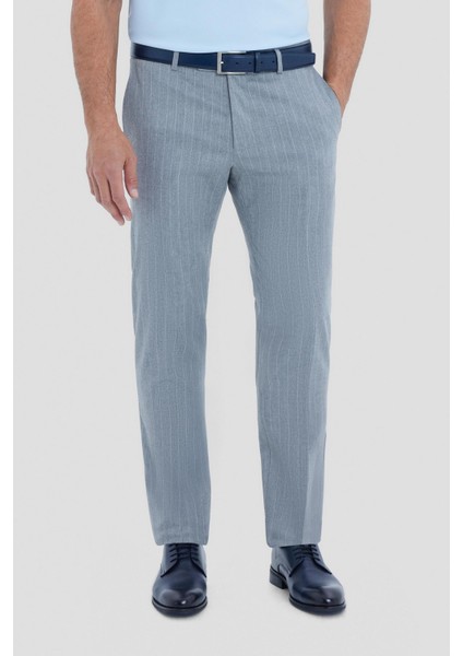 Erkek Gri Çizgili Slim Fit Pantolon