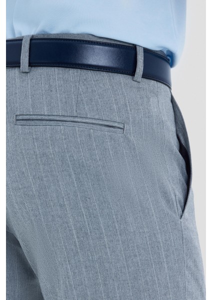 Erkek Gri Çizgili Slim Fit Pantolon modelleri