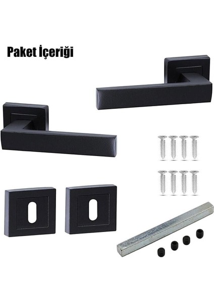 Siyah Kare Rozetli Oda Kapı Kolu (1 Takım= 2 Adet Arkalı/önlü)